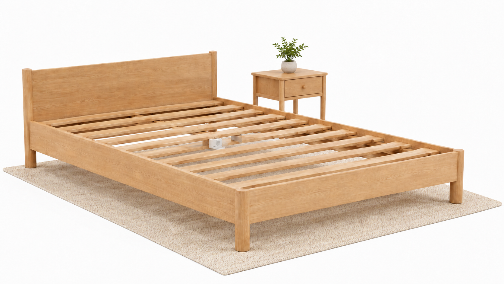 Bed frame with the slat over the BedDot device ghosted so the device is fully visible